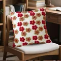 Premium soft plush white pillow cover featuring red and brown quilted flower embroidery - 45x45cm / Red Flower