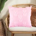 Square soft pink plush pillow cover with elegant quilted tulip floral embroidery pattern - 45x45cm / Pink Tulip