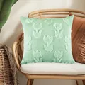 Soft mint green quilted plush pillow cover featuring embossed tulip floral patterns - 45x45cm / Green Tulip