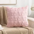 Soft pink plush throw pillow cover featuring elegant textured bow embroidery for home sofa decor - 45x45cm / New Pink Bow