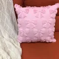Soft pink plush pillowcase with 3D quilted bow-tie pattern for home sofa decor - 45x45cm / New Deep Pink Bowknot