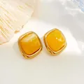 Square sugar cube stud earrings in vibrant yellow with gold stainless steel frame - Sugar Cube Style (ky160) / Gold