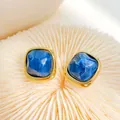 Square sugar cube earrings in blue marble resin with gold stainless steel finish - Sugar Cube Style (ky160) / Navy Blue
