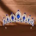Elegant silver crystal bridal crown tiara adorned with brilliant blue rhinestones - Silver Royal Blue