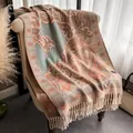 Chal folk vintage de cachemir sintético con borlas decorativas y patrón paisley multicolor - 200x68cm / Cachemira-Verde Naranja
