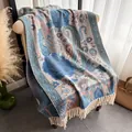 Eleganter Ethno-Paisley-Schal mit Fransen im Retro-Design, dicker und weicher Schal - 200x68cm / Paisley-Blau Beige