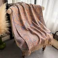 Ethno-Schal im Vintage-Stil mit Paisleymuster und Quasten in Orange und Blau-Optik - 200x68cm / Paisley-Denimblau Orange