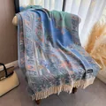 Vintage Ethno-Paisley-Schal aus dickem Kaschmir-Imitat für Damen in Blau und Türkis - 200x68cm / Paisley-Blau Beige