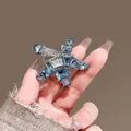 Vintage blue crystal star hair clip with silver bow detail for elegant styling - Artificial Crystal Star Bow Style (F01-017) / Blue