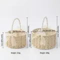 Cesta de flores tejida a mano con asa de perlas y elegante decoración de lazo - Cesta tejida con asa de perlas (Juego de 2, grande y pequeña)