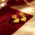 Elegantes pendientes de botón con forma de corazón en acero inoxidable dorado muy pulido - Color Oro Pendiente Corazón Presión