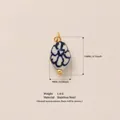 Pendentif fleur en acier inoxydable avec motif de céramique bleue pour bijoux DIY - Pendentif Fleur en Céramique Bleu et Blanc