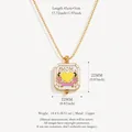 Square MOM heart pendant necklace in gold finish with yellow and pink enamel detail - MOM Yellow Locket Necklace