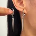 Silver Gothic punk spike hoop earrings for women, featuring a minimalist rivet design - Vintage Gothic Rivet Hoop Earrings (5030) / Silver