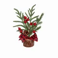 Mini sapin de Noël de table avec pomme de pin et baies rouges, décoration de 30 cm - Murmures de la Forêt - Style Baie à Carreaux Rouges / 30cm