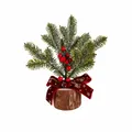Mini sapin de Noël de 20 cm avec baies rouges, nœud et socle en bois rustique - Murmure de la Forêt - Petit Sapin aux Baies Rouges Étoilées