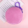 Schattige roze pluche ronde portemonnee met paarse haak voor meisjes - Paarse Stijl (B193)