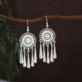 Orecchini etnici Miao in argento con nappe lunghe e motivi a traforo soleggiato - Stile Nappa a Cono Girasole (E1225-7) / Argento