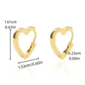Detailed dimensions of 18K gold plated heart-shaped hoop earrings on white background. - Minimalist Heart Hoop Style (G121303)