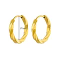 Detailed view showing the 17mm measurement of these 18K gold plated twisted hoop earrings. - Twisted Rope Hoop Style (G124129)