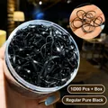 1000 gomas de pelo desechables negras de alta elasticidad en una caja transparente - 8# Básico Negro (Tarro de 1000 piezas)