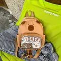 Cute cartoon capybara mini backpack with plush ears and front transparent display pocket - High-End Canvas Style (with Badge Card)