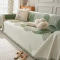 Premium chenille sofa cover with green geometric arc patterns and elegant fringe edges - Seya Cover A - Green / 180x90cm (Small Blanket)