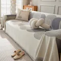 Modern chenille sofa cover throw with grey and cream geometric pattern and fringe trim - Seya Throw A-Grey / 180x90cm (Small Blanket)