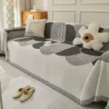 Modern Chenille sofa cover throw with abstract line art patterns for living room decor - Seya Throw A-Dark Grey / 180x90cm (Small Blanket)