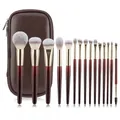 Set di 15 pennelli per trucco sintetici professionali con custodia marrone e oro. - Set di pennelli da trucco (borsa con cerniera)