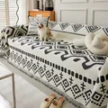 Elegant Bohemian chenille sofa cover throw with decorative black and white geometric patterns - Moana Throw Blanket A-Black / 180x90cm (Small Blanket)