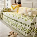 High-quality Bohemian green geometric chenille sofa cover throw with tassel fringe detail - Moana Throw A-Green / 180x90cm (Small Blanket)
