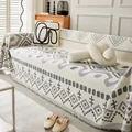Bohemian cream chenille sofa cover throw with grey geometric patterns and fringe - Moana Grey / 180x90cm (Small Blanket)