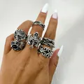 Ensemble de bagues gothiques vintage tête de mort et étoile pour bijoux punk chic - Bague 33622-S
