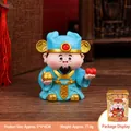 Traditional Chinese Bi Gan God of Wealth figurine desktop ornament in blue and gold - 2nd Gen - Bi Gan