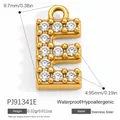 Gold stainless steel letter E pendant with clear cubic zirconia stones for DIY jewelry - Letter E (PJ91341E)