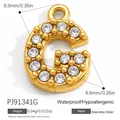 Gold stainless steel initial letter G pendant encrusted with clear zircon stones. - Letter G (PJ91341G)