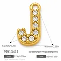 Gold stainless steel letter J pendant with sparkling zircons and dimensions. - Letter J (PJ91341J)