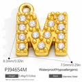 High-quality gold stainless steel letter M pendant with zircons for DIY jewelry making - Letter M (PJ91341M)