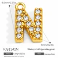 Gold-plated letter N stainless steel pendant with inlaid round white zircon stones - Letter N (PJ91341N)
