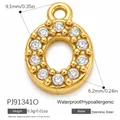 Shiny gold-plated stainless steel letter O pendant featuring clear zircon rhinestones - Letter O (PJ91341O)