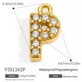 Gold-plated stainless steel initial P charm pendant with sparkling clear zircon stones - Letter P (PJ91341P)