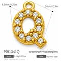 Premium gold plated iced out stainless steel letter Q pendant with cubic zirconia - Letter Q (PJ91341Q)