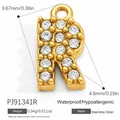 Gold plated stainless steel letter R pendant with cubic zirconia stones - Letter R (PJ91341R)