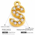 Golden stainless steel alphabet letter S pendant with cubic zircon inlay jewelry accessory - Letter S (PJ91341S)