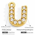Gold-plated stainless steel letter U pendant inlaid with sparkling cubic zirconia - Letter U (PJ91341U)
