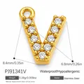Gold plated stainless steel letter V pendant charm with cubic zirconia inlay for DIY - Letter V (PJ91341V)