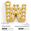 Gold plated stainless steel letter W pendant with sparkling CZ stones for DIY jewelry - Letter W (PJ91341W)