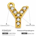 Gold-plated stainless steel letter Y pendant with zircon stones for DIY jewelry making - Letter Y (PJ91341Y)