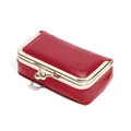 Vintage rotes Mini-Schmucketui aus Öl-Wachs-Leder mit Bügelverschluss - Burgunderrot